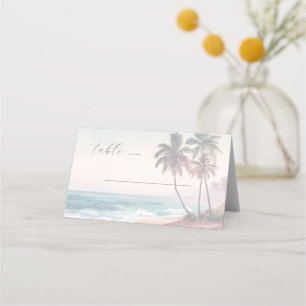 Tranquil Pastel Watercolor Beach Scene Place Card
