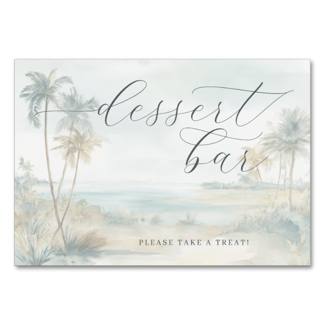 Tranquil Pastel Watercolor Beach Scene Table Number (Front)