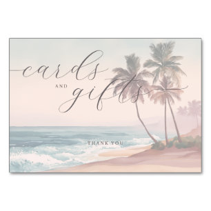 Tranquil Pastel Watercolor Beach Scene Table Number