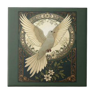 Tranquil Peace Dove And Nature Illustration Ceramic Tile