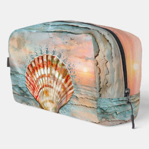 Tranquil Peach and Orange Seashell Watercolor Dopp Kit