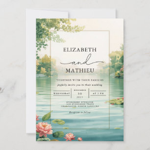 Tranquil Pond Floral Wedding Invitation