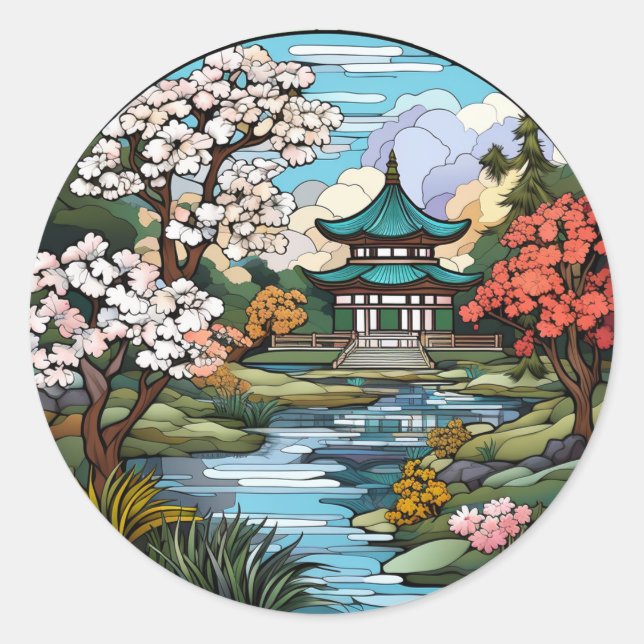 Tranquil Pond & Temple Stickers Set (Front)