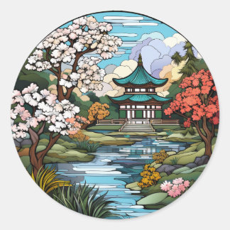 Tranquil Pond & Temple Stickers Set