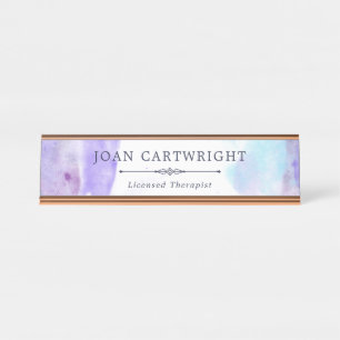 Tranquil Rainy Purple Watercolor Desk Name Plate