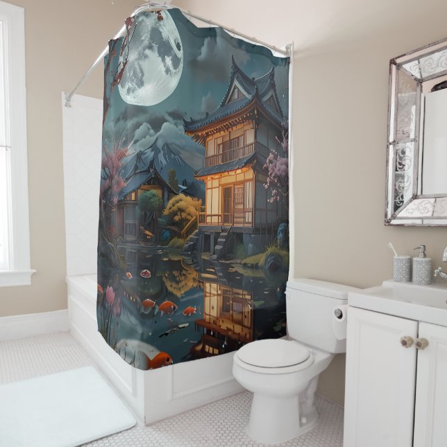 Tranquil Reflections: Blossoms bathroom Shower Curtain (In Situ)