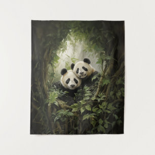 Tranquil Retreat: Panda in Tree Acrylic Oil Tapestry