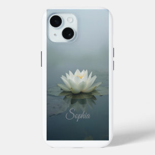 Tranquil Reverie – White Water Lily in Morning Mis iPhone 15 Case