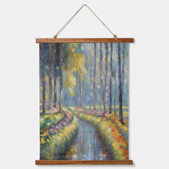Tranquil River Path Impressionist Landscape Art Hanging Tapestry (Front)