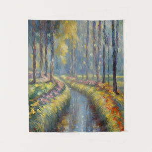 Tranquil River Path Impressionist Landscape Art Tapestry