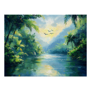 Tranquil River Winding Through Dense Jungle Poster