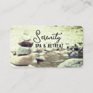 tranquil rock cairn and stream nature photo business card