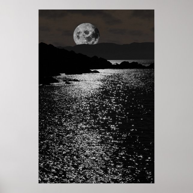 tranquil rocky kerry moonlit night view poster (Front)