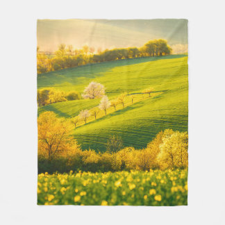 Tranquil rural landscape in sunbeams. Beautiful su Fleece Blanket