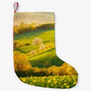 Tranquil rural landscape in sunbeams. Beautiful su Small Christmas Stocking
