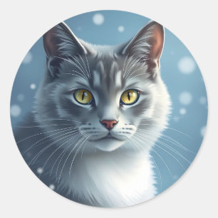 Tranquil Russian Blue Portrait with Soft Blues Classic Round Sticker