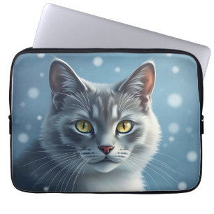 Tranquil Russian Blue Portrait with Soft Blues Laptop Sleeve