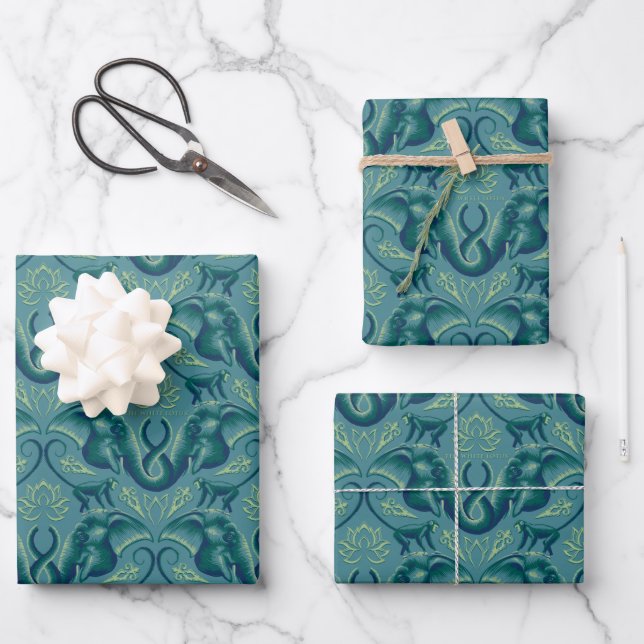 Tranquil Safari Tapestry Pattern - The White Lotus Wrapping Paper Sheet (Front)