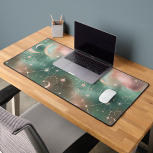 Tranquil Sage Green Blush Celestial Moon Desk Mat