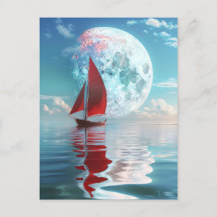 Tranquil Sailboat and Moonlight Art Postcard