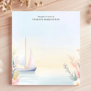 Tranquil Sailboat Watercolor Floral Personalised Notepad