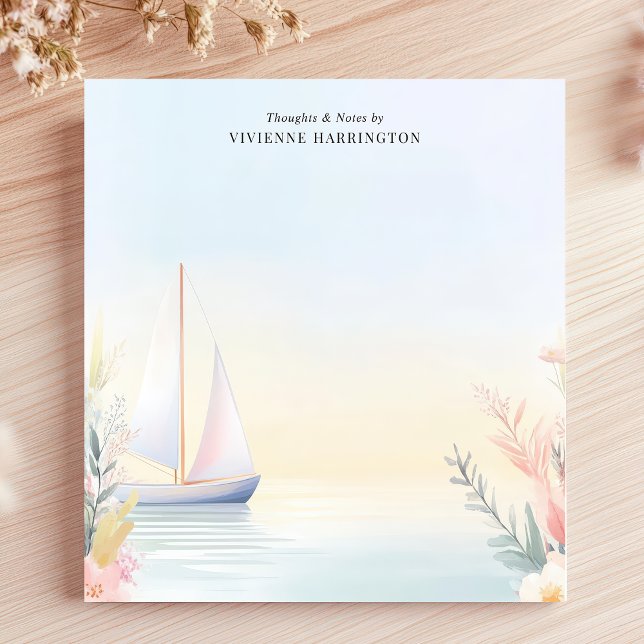 Tranquil Sailboat Watercolor Floral Personalised Notepad (Creator Uploaded)
