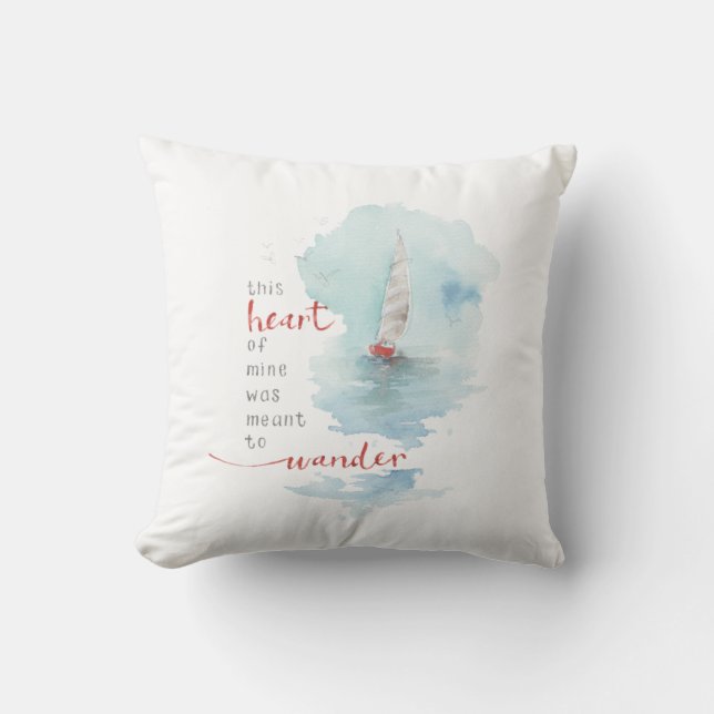 Tranquil Sailboat Watercolor Quote Cushion (Front)