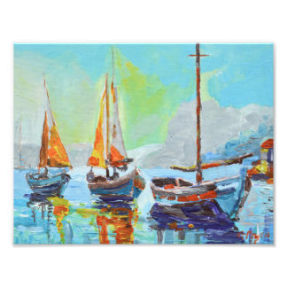 Tranquil Sailboats at Anchor Impressionist Photo Print
