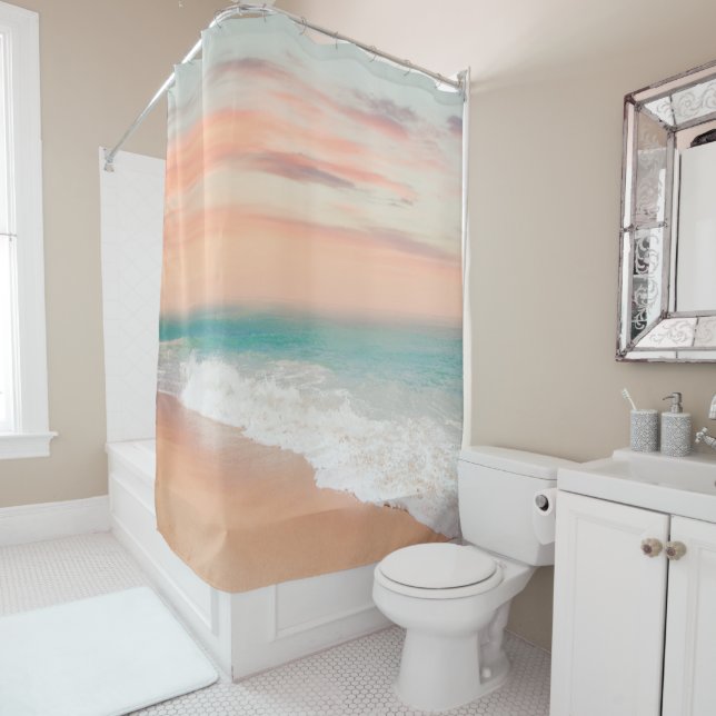 Tranquil sandy beach landscape shower curtain (In Situ)