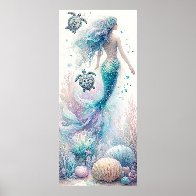 Tranquil Sea Turtle and Mermaid Wall Art (Front)