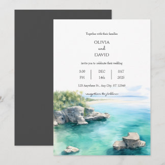 Tranquil Seaside Coastal Teal Water Lagoon Wedding Invitation