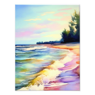 Tranquil Shores: Watercolor Beach Escape Photo Print