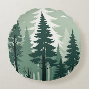 Tranquil Silhouette Forest Round Cushion