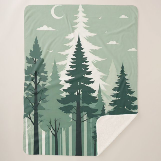 Tranquil Silhouette Forest Sherpa Blanket (Front)