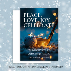 Tranquil Snowy Night Golf Christmas Holiday Party Invitation