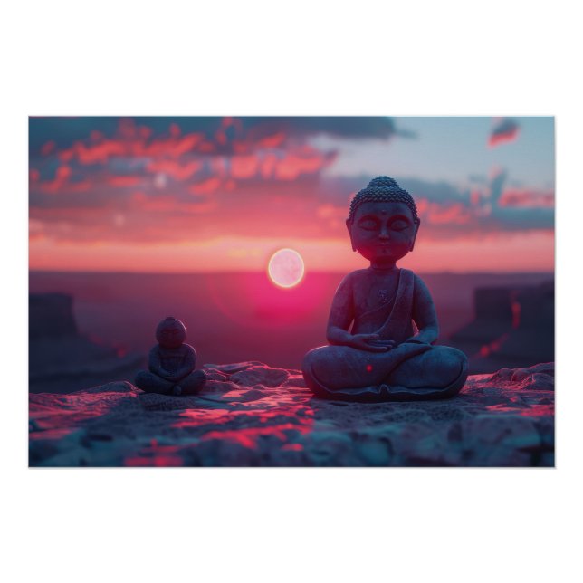 Tranquil Sunrise Meditation: Buddha Statue Poster (Front)