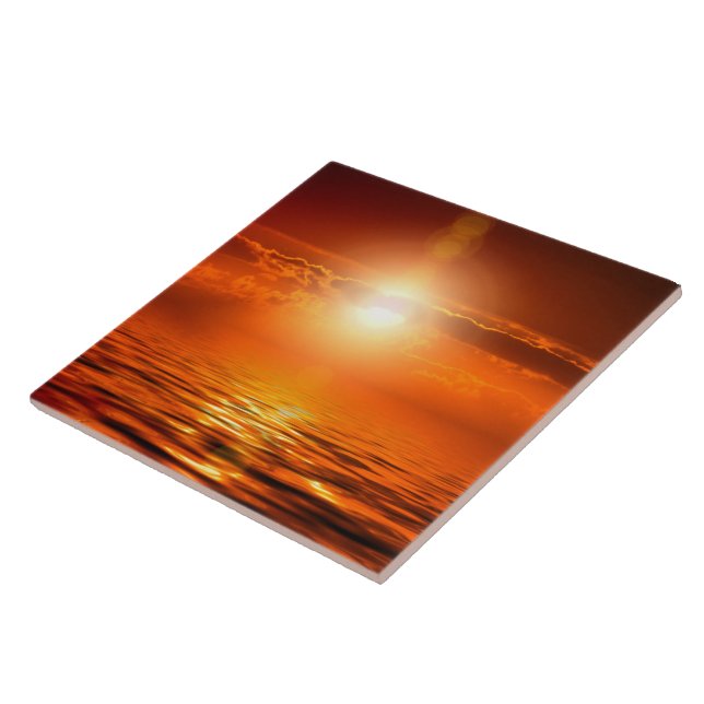 Tranquil Sunset Orange Golden Sky Over Sea Ocean Ceramic Tile (Side)