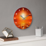 Tranquil Sunset Orange Golden Sky Over Sea Ocean Large Clock<br><div class="desc">Tranquil Sunset Orange Golden Sky Over Sea Ocean Large Clock. Showcasing a beautiful burst of sunset over the sea or ocean on this round wall clock. An orange-golden sky. Two other sized styles are available.</div>
