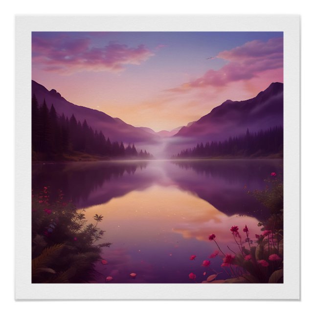 Tranquil Sunset Over a Mountain Lake Poster (Front)