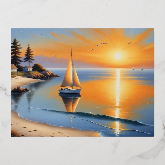 Tranquil Sunset Serenity Foil Holiday Postcard (Front)