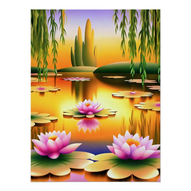 Tranquil Sunset with Water Lilies Poster (Front)