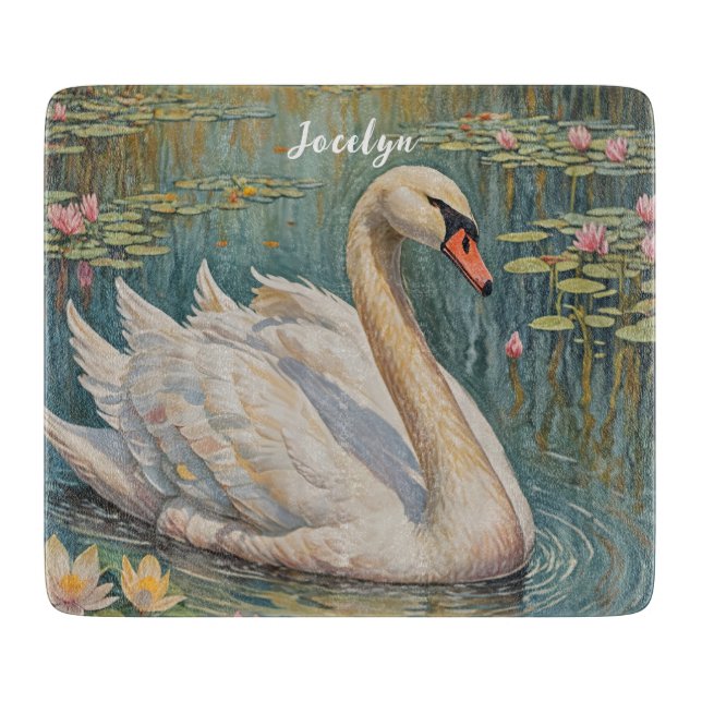 Tranquil Swan Serenade Cutting Board (Front)