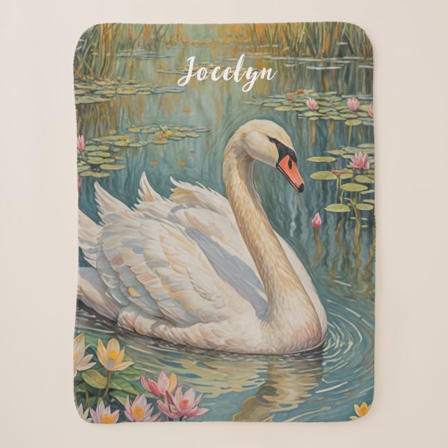Tranquil Swan Serenade Sherpa Blanket (Front)