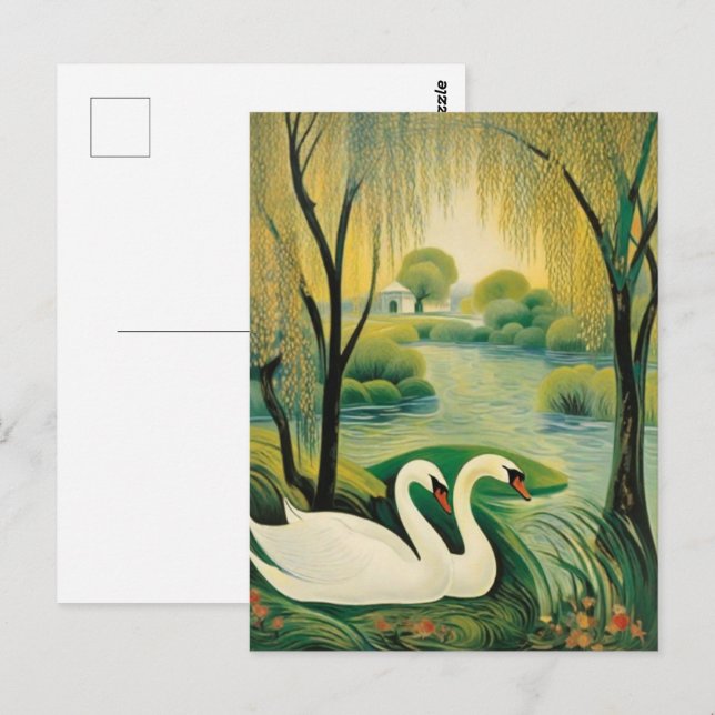 Tranquil Swans in a Serene Landscape Postcard (Front/Back)