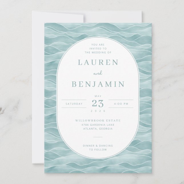 Tranquil Teal Wave Invitations (Front)
