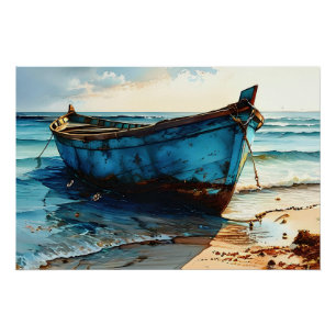 "Tranquil Tides". Colourful Relaxed Boat Seascape Poster