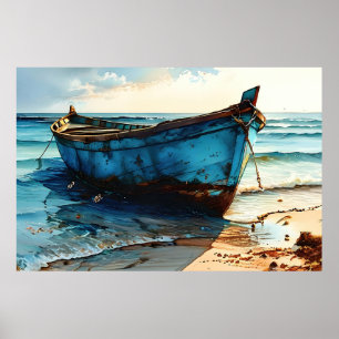 "Tranquil Tides". Colourful Relaxed Boat Seascape Poster