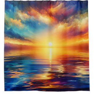 “Tranquil Tides: Sunset Reflections” Shower Curtain