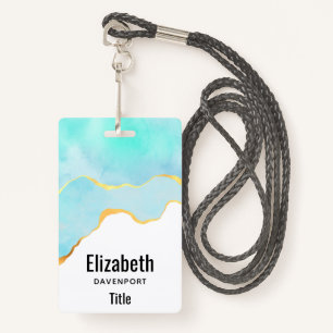 Tranquil Tropical Green Blue with Gold Border ID Badge