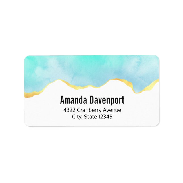 Tranquil Tropical Green Blue with Gold Border Label (Front)